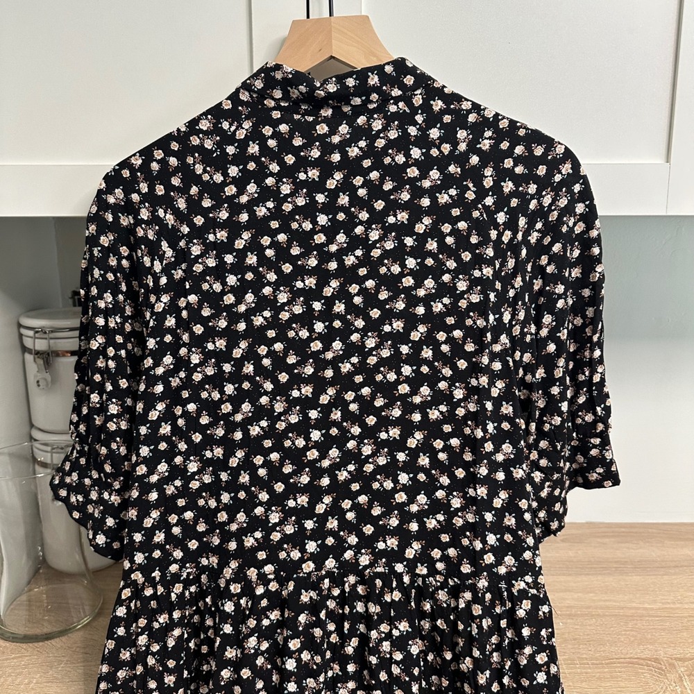 Natural Life Rebecca Midi Dress Womens S Black Ditsy Floral Tiered Button Front - Picture 13 of 16